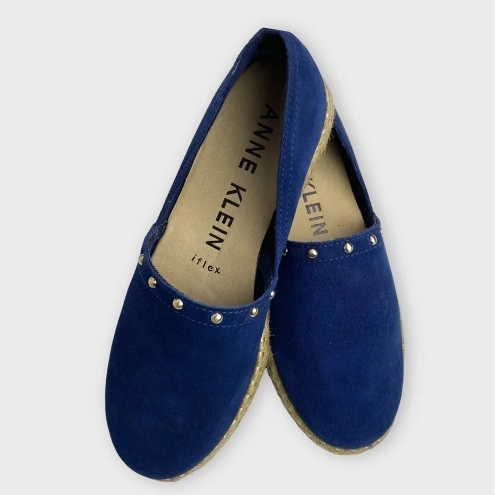 Anne Klein Kaily navy blue suede espadrille slip on flats size 6.5